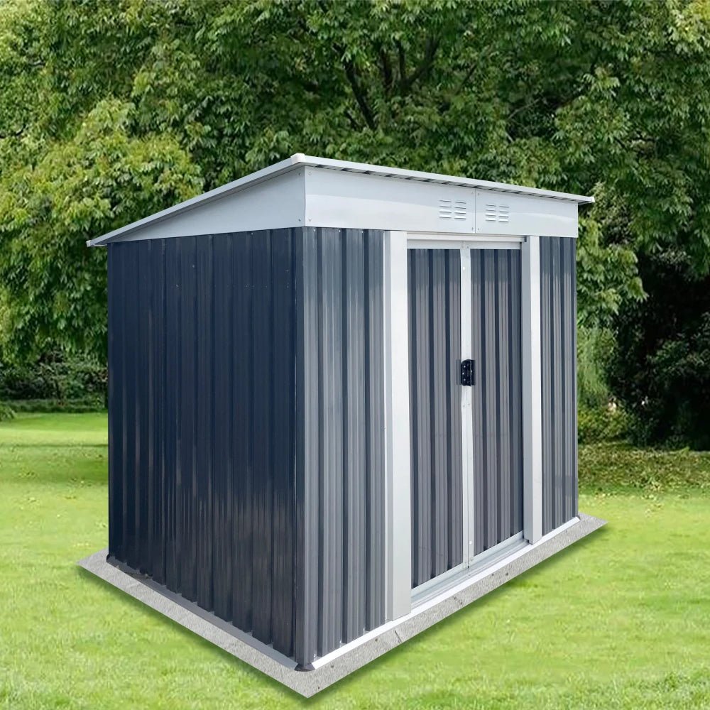 6x4FT Outdoor Metal Storage Shed | Galvanized Steel Garden Shed with Sliding Door - HomeDIYer