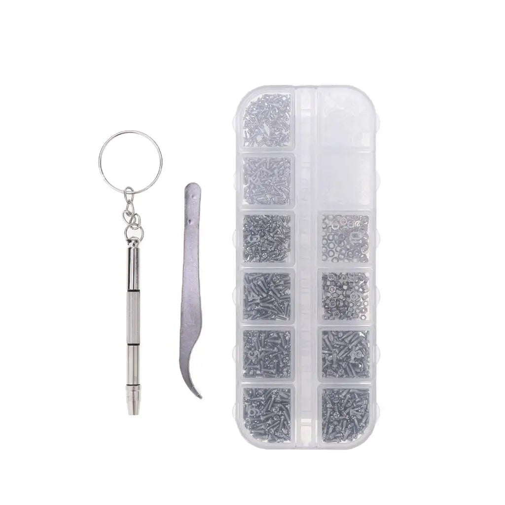1100Pcs Eyeglasses Repair Kit, Tiny Sunglasses Screws, Glasses Screws and 5 Pairs Nose Pads with Micro Screwdriver Tweezer for Watch Clock Spectacle Eye Glass Repair - HomeDIYer
