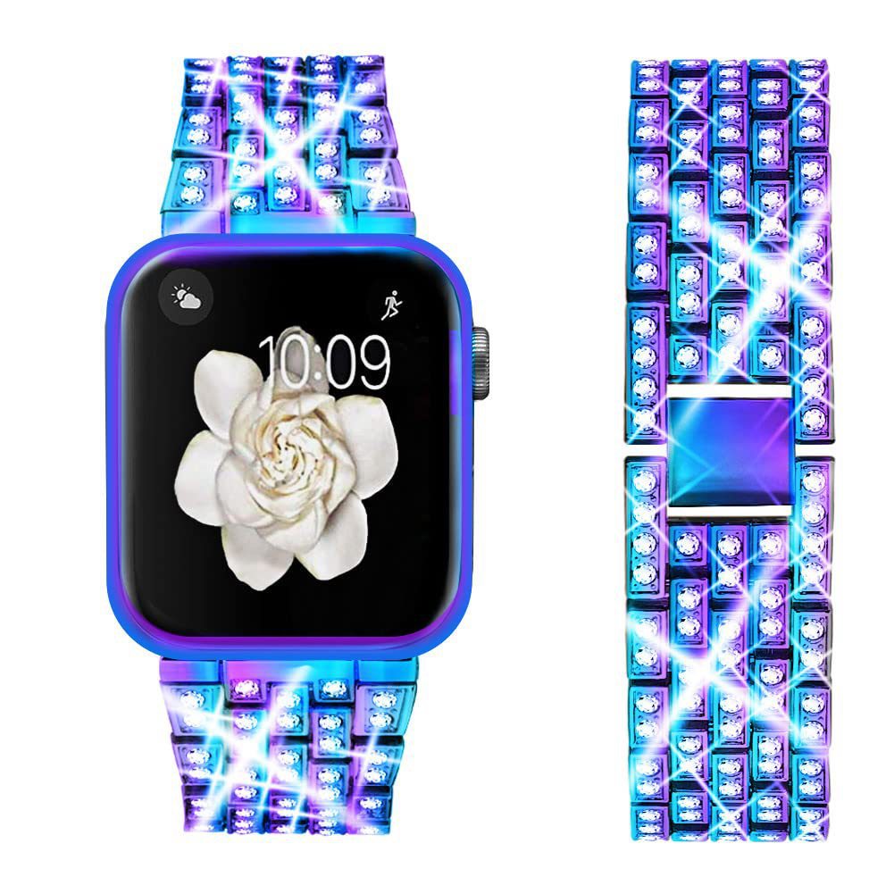 Diamond Studded Apple Watch Band with Connector 38 40 41 42 44 45 49mm