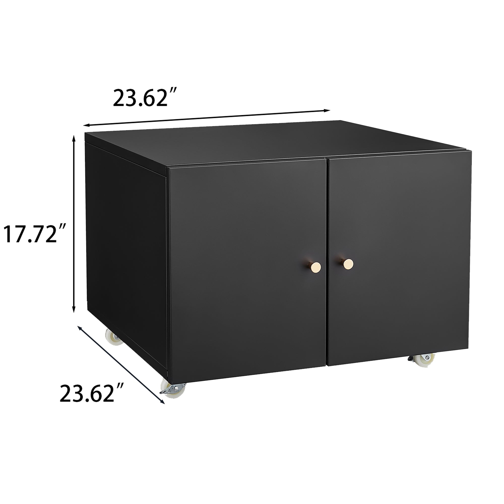 Black Metal Double-Door Printer Cabinet with 360° Lockable Casters, Adjustable Shelves, Waterproof Storage Cabinet for Office / Home / Garage
