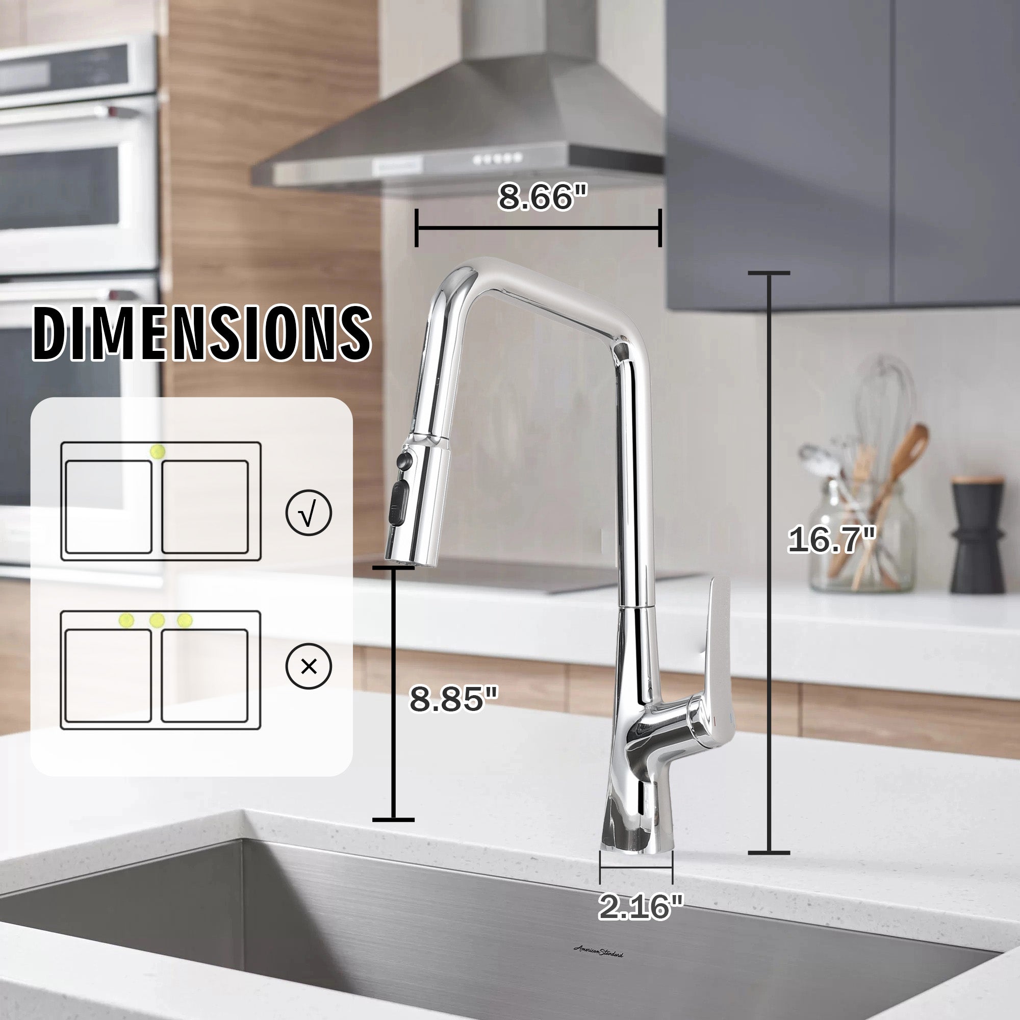 Professional Chrome Kitchen Faucet - 3 Function 360 Sprayer, One Touch Switching & FastConnect