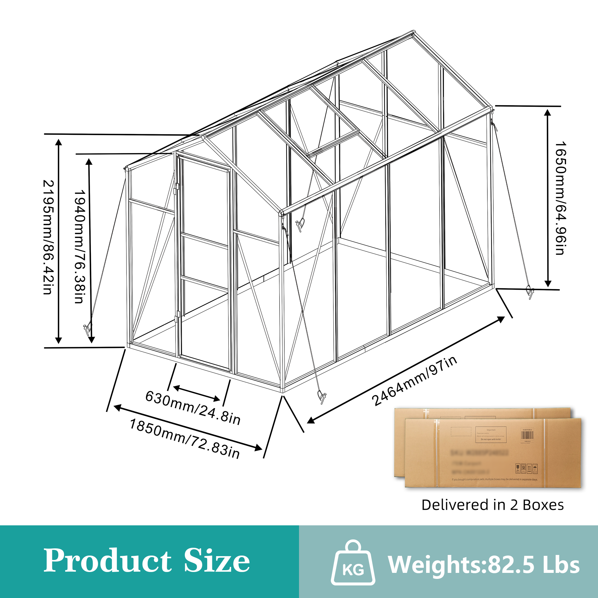 6ft x 8ft Heavy‑Duty Aluminum Walk‑In Greenhouse — Wind‑Resistant Polycarbonate Panels with Raised Base & Drainage System Black