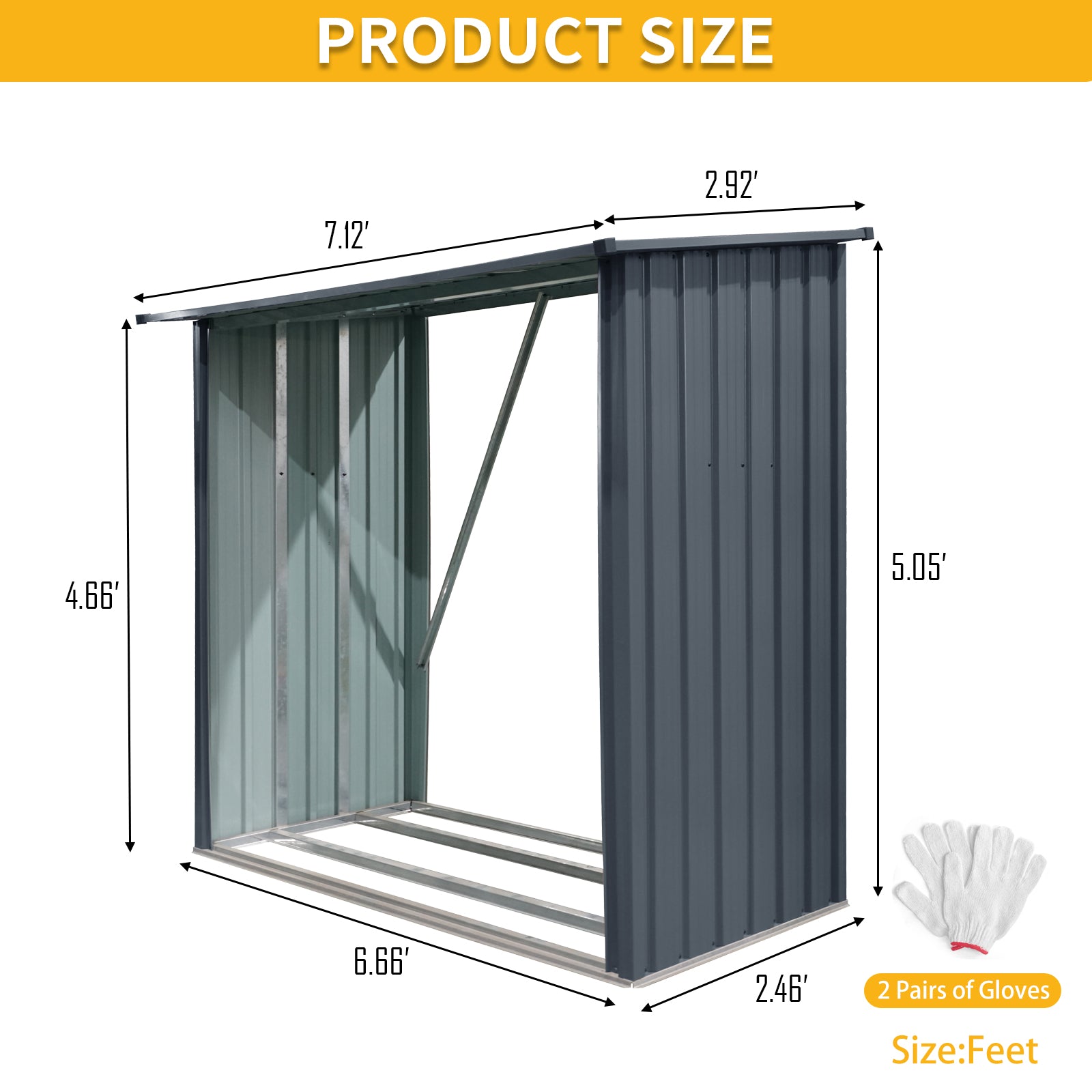 Outdoor Steel Firewood Rack with Sloped Roof Wood Shed — 85.5" Wide, Black