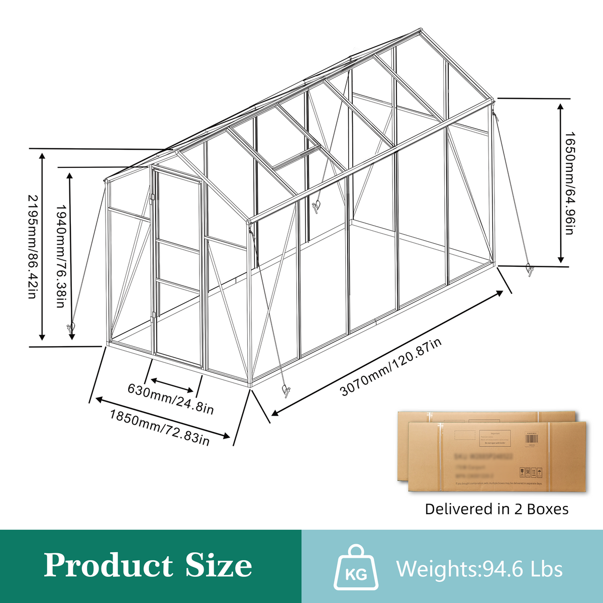 6ft x 10ft Heavy‑Duty Aluminum Walk‑In Greenhouse — Wind‑Resistant Polycarbonate Panels with Raised Base & Drainage System Black