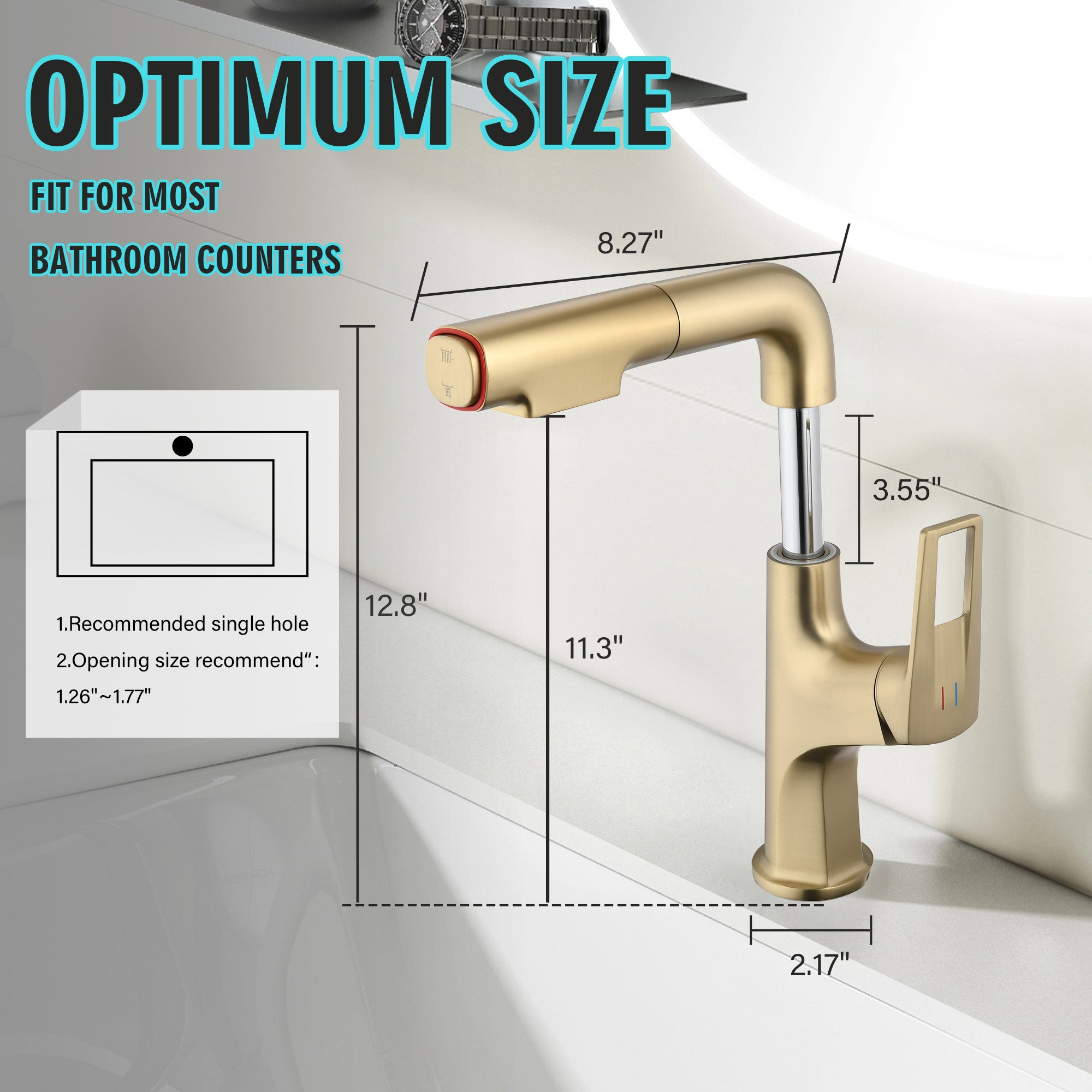 Brushed Gold Pull-Down Vessel Faucet - Single Hole Bathroom Sink Faucet with Lift Spout & Dual Spray Modes
