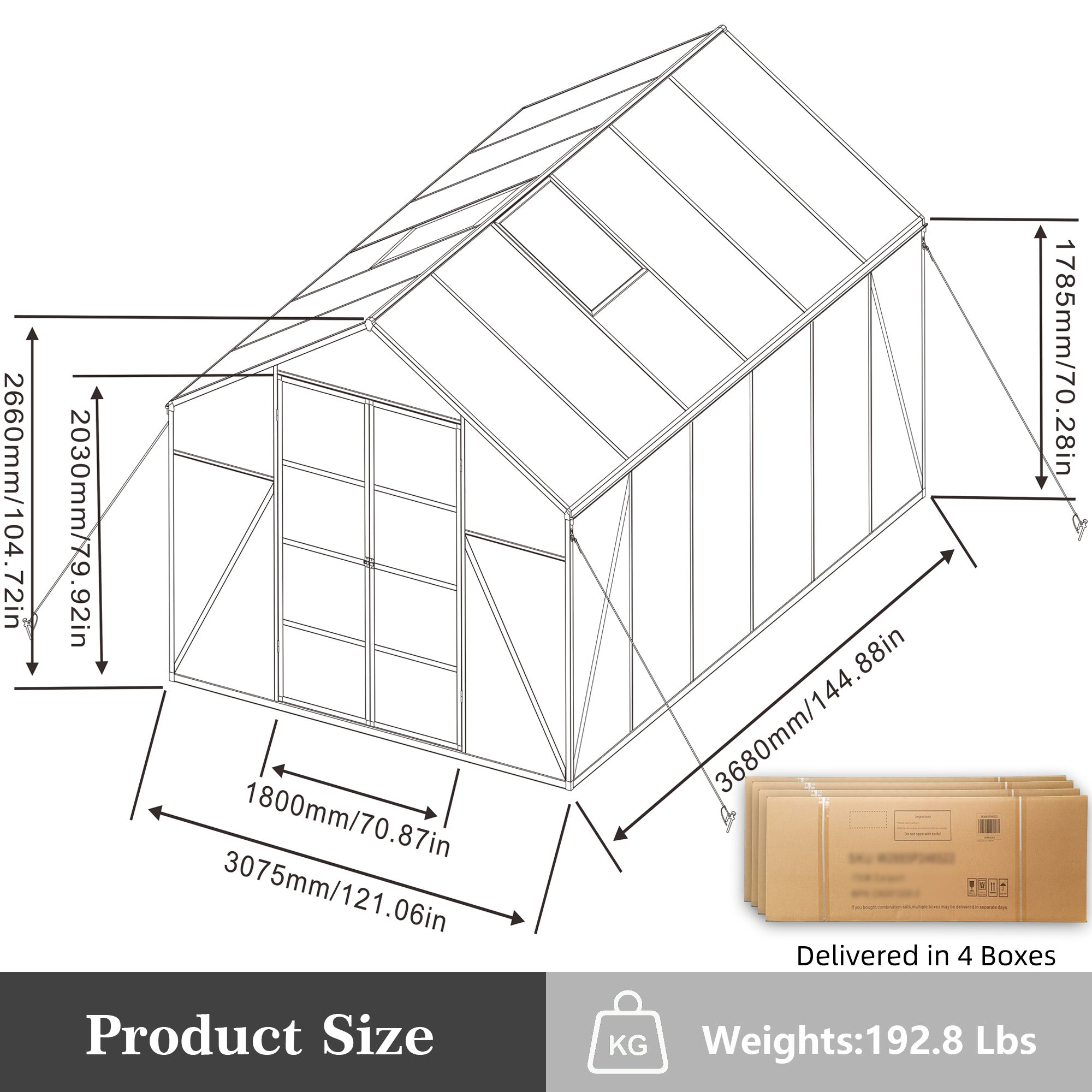 10ft x 12ft Heavy‑Duty Aluminum Walk‑In Greenhouse — Raised Base Polycarbonate Panels & Drainage System Black