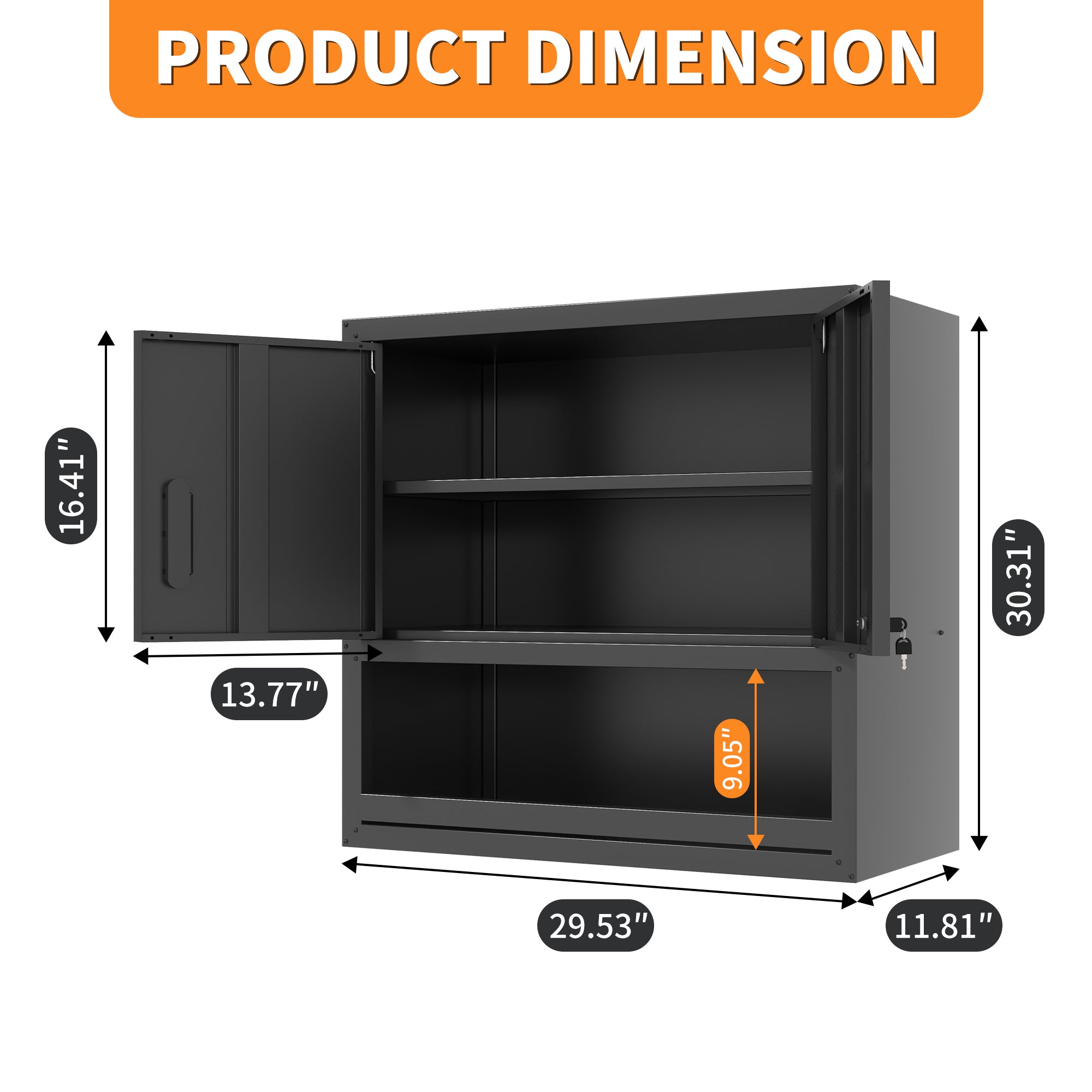 Metal Wall-Mounted Tool Storage Cabinet – Locking Door & Open Drawer for Garage, Warehouse, Office