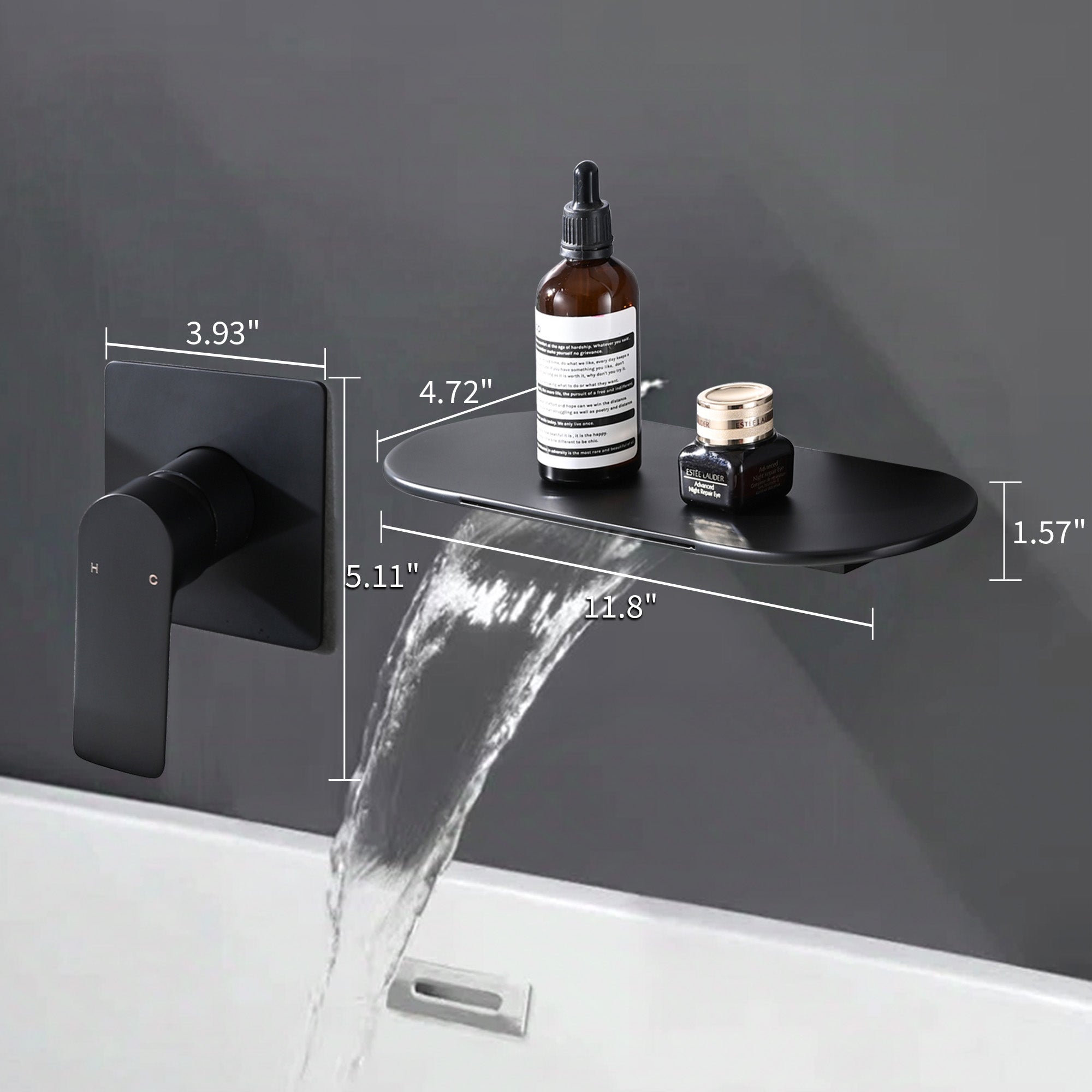 Wall Mount Waterfall Bathtub Faucet – Single Handle, Wide Spout, Brushed Gold or Matte Black