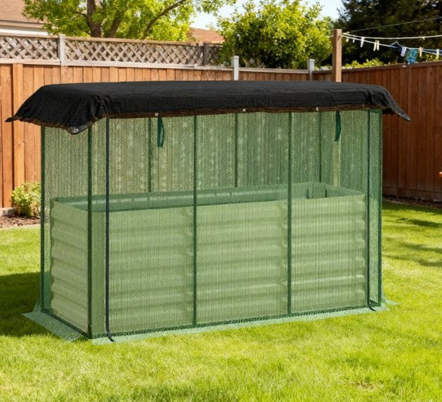 Galvanized Steel Raised Garden Bed with Crop Cage & Shade Cloth – Complete Plant Protector