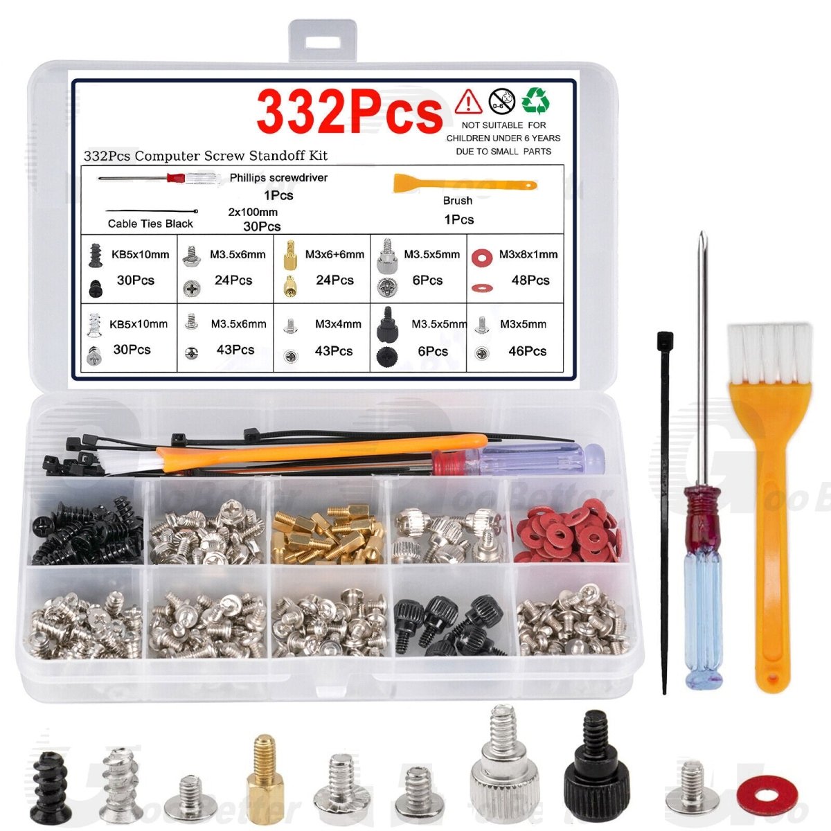 228pcs PC Screw Spacing Set Kit for Computer Case Hard Drives Motherboard Cooler - HomeDIYer