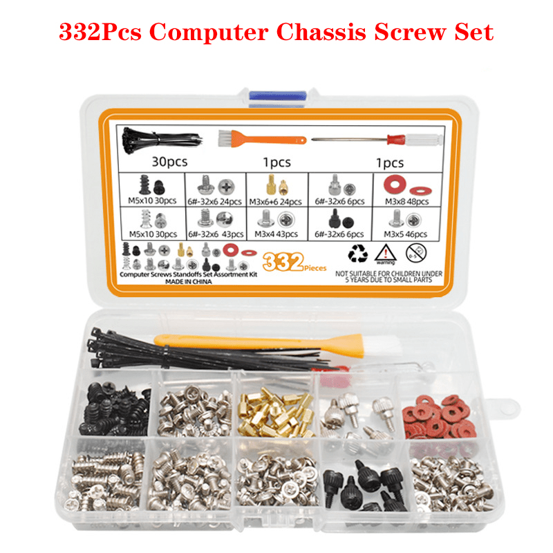 332pcs PC Screw Spacing Set Kit for Computer Case Hard Drives Motherboard Cooler - HomeDIYer