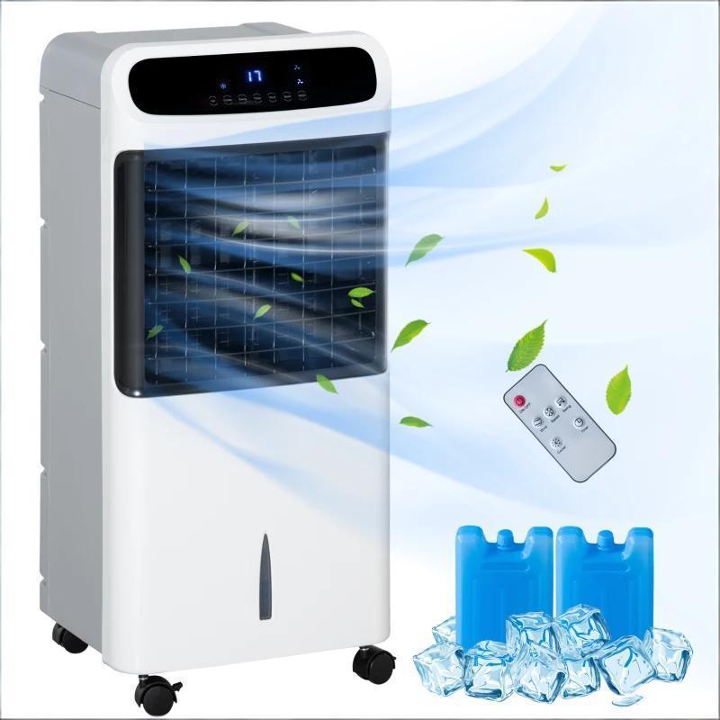 Evaporative Air Cooler 3.2 Gal 2 Ice Boxes 270-377 sq ft 3-in-1 60° Oscillation Wheels 12H Timer White | HomeDIYer