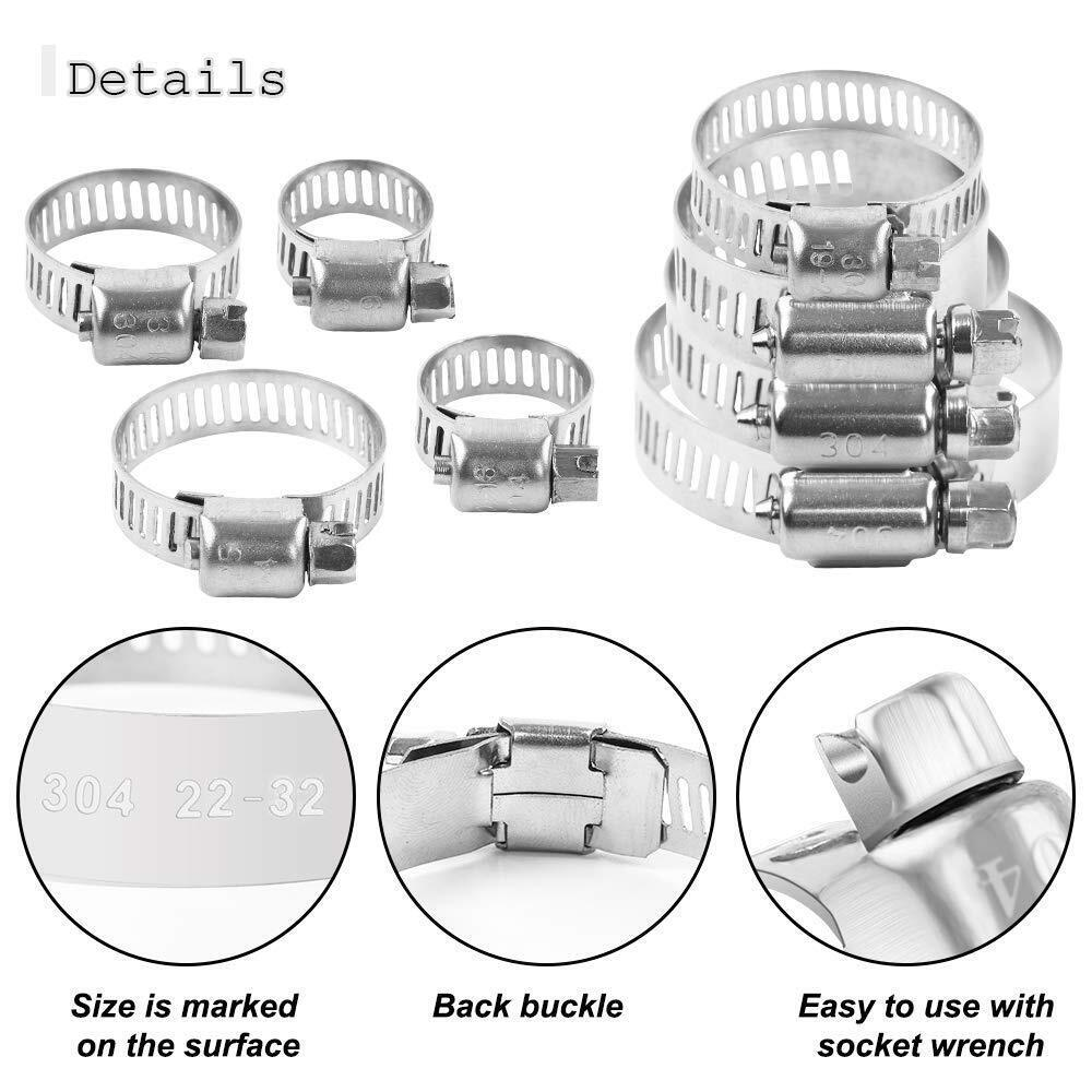 60pcs Adjustable Hose Clamps Stainless Steel 8 - 38mm Fuel Line Clamp Assortment - HomeDIYer