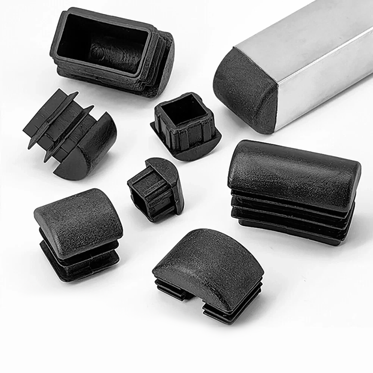 Furniture Tube Inserts Caps Domed End Stoppers for Table Chair Legs Black Square