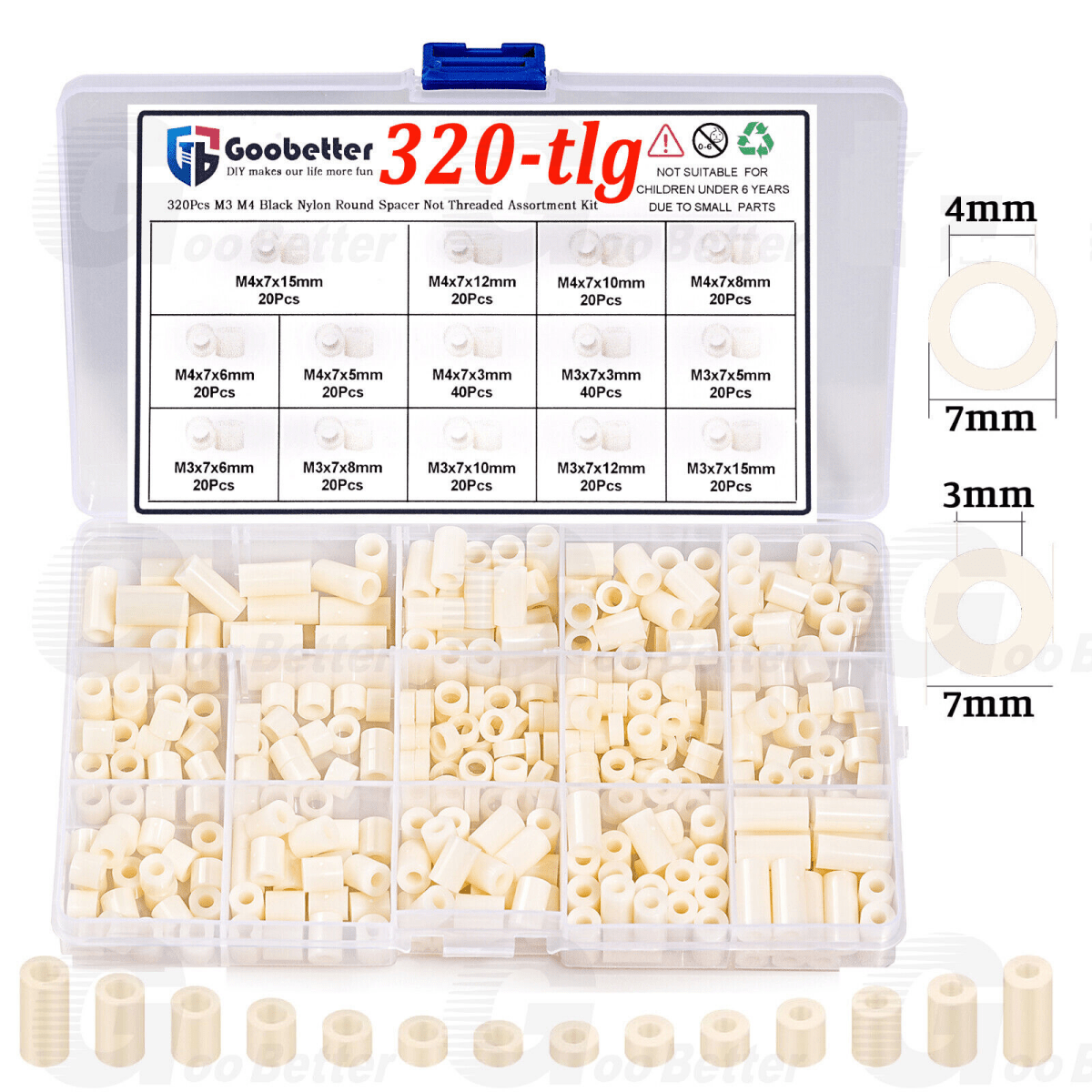 320PCS White ABS Plastic Spacers M3/M4 Round Spacer Sleeves Set - HomeDIYer