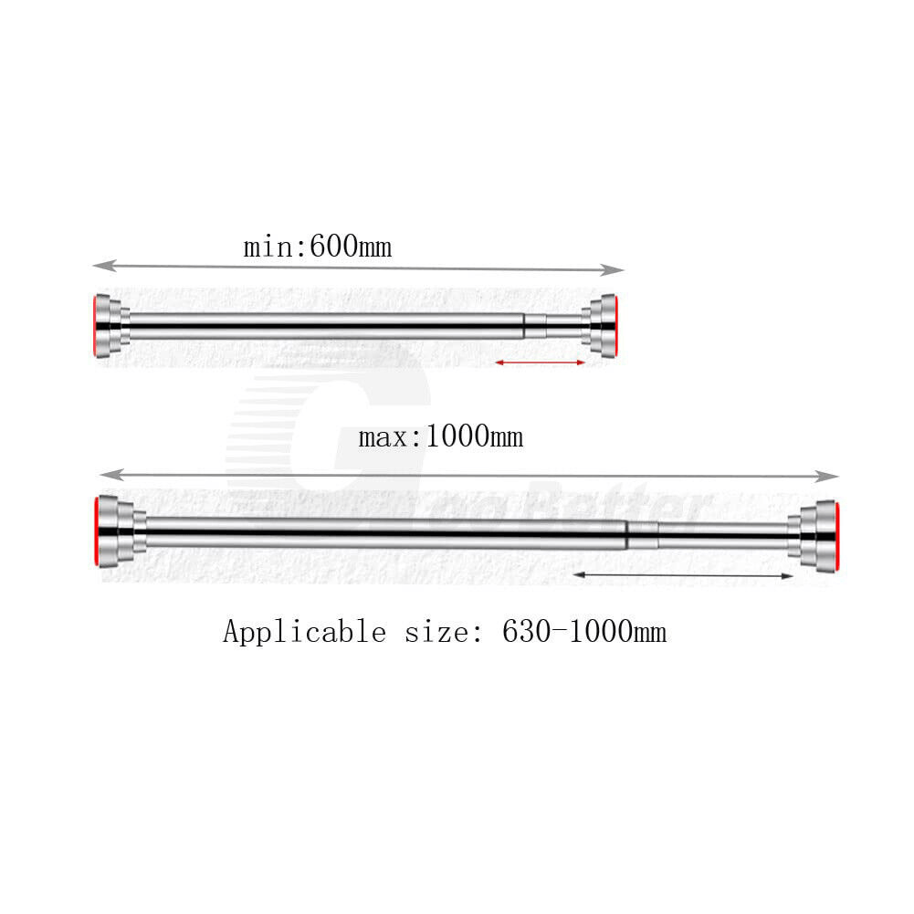 100cm Shower Curtain Rail Rod Spring Extendable Stainless Steel Telescopic Pole - HomeDIYer