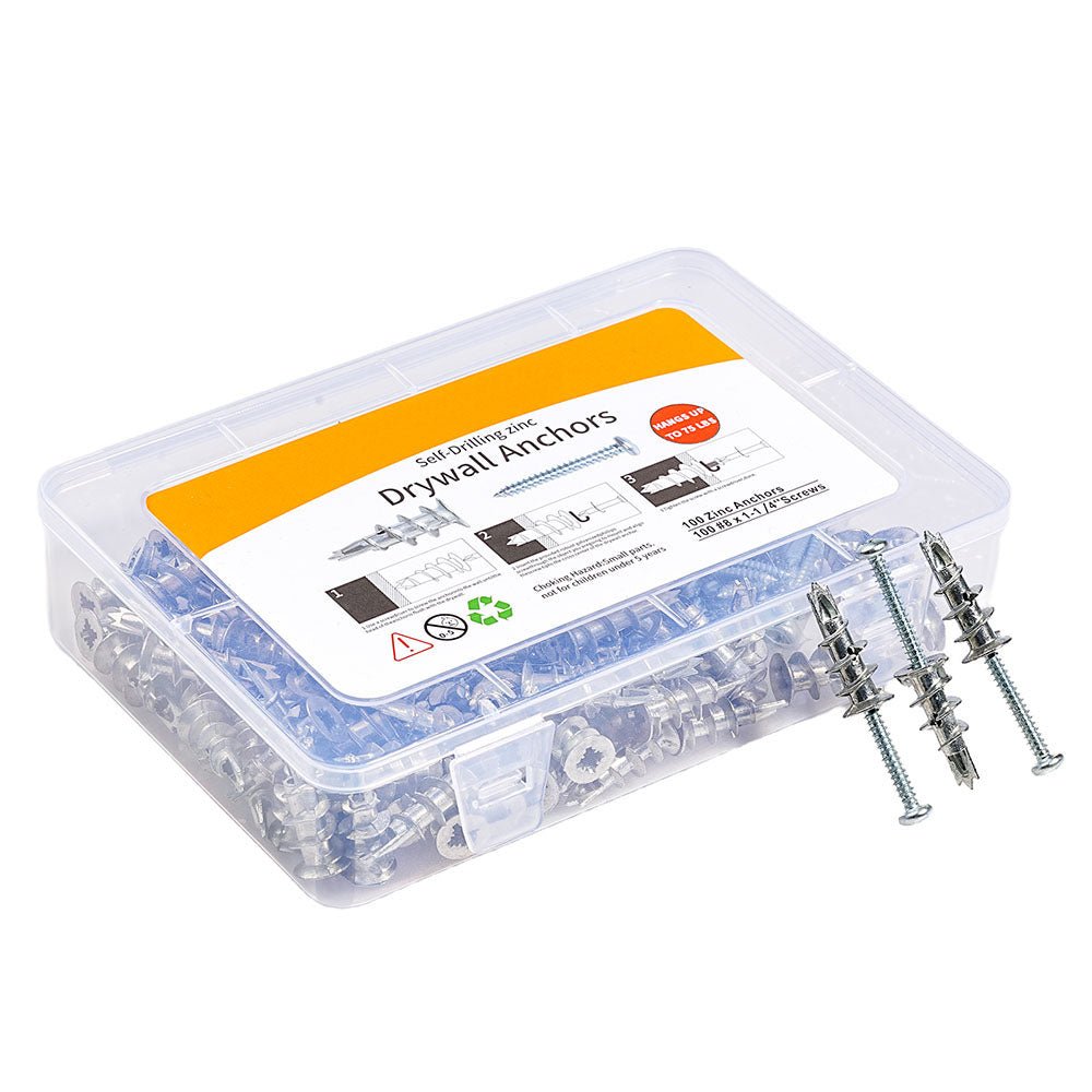 8x1 - 1/4" serewsZinc Self - Drilling Drywall Anchors with Screws Set Heavy Duty Metal Wall Anchors - HomeDIYer