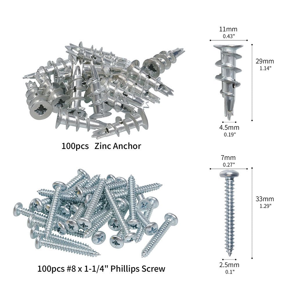 8x1 - 1/4" serewsZinc Self - Drilling Drywall Anchors with Screws Set Heavy Duty Metal Wall Anchors - HomeDIYer