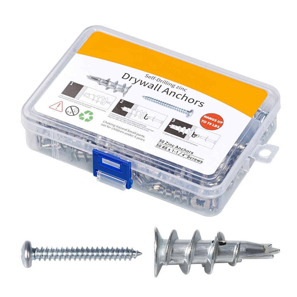 8x1 - 1/4" serewsZinc Self - Drilling Drywall Anchors with Screws Set Heavy Duty Metal Wall Anchors - HomeDIYer