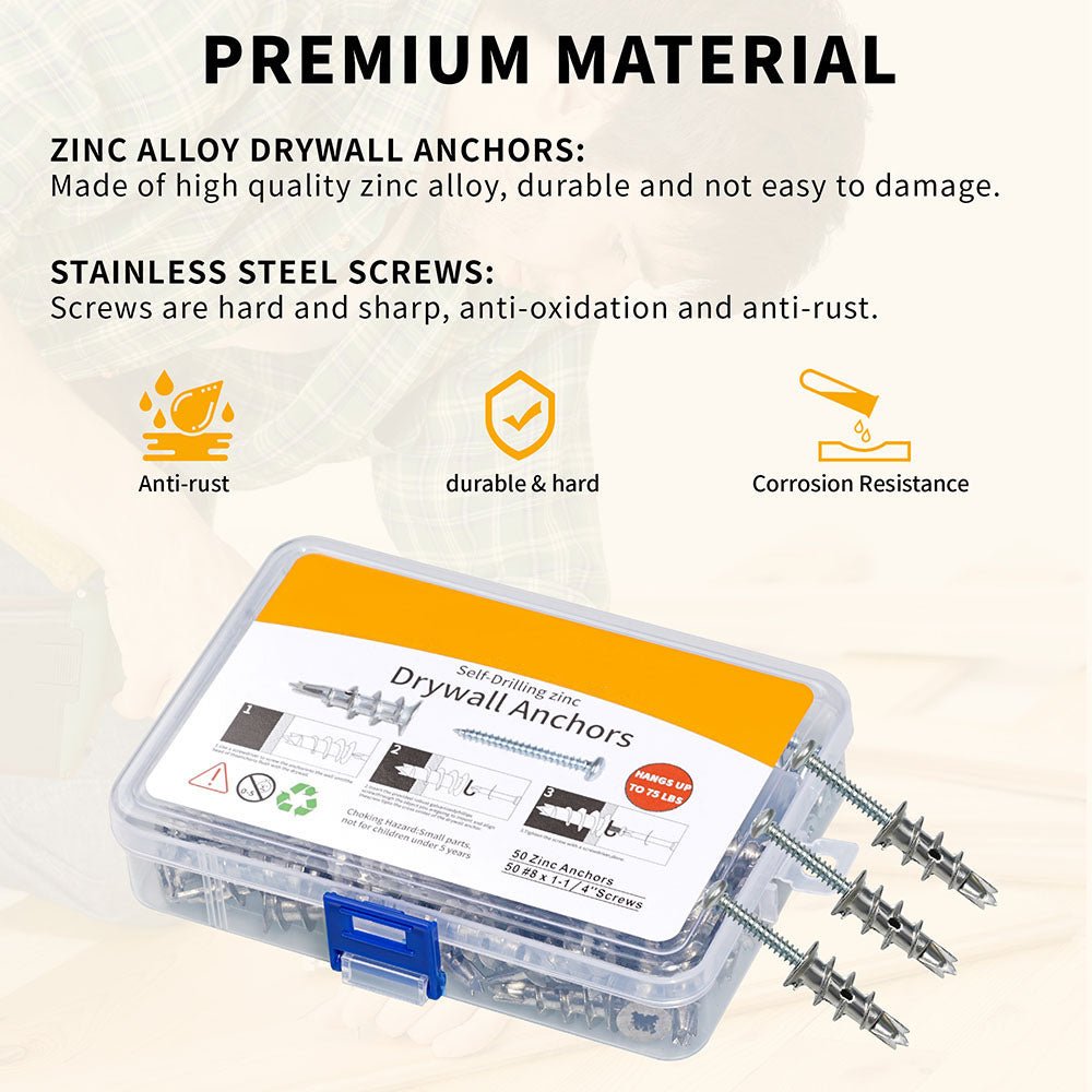 8x1 - 1/4" serewsZinc Self - Drilling Drywall Anchors with Screws Set Heavy Duty Metal Wall Anchors - HomeDIYer