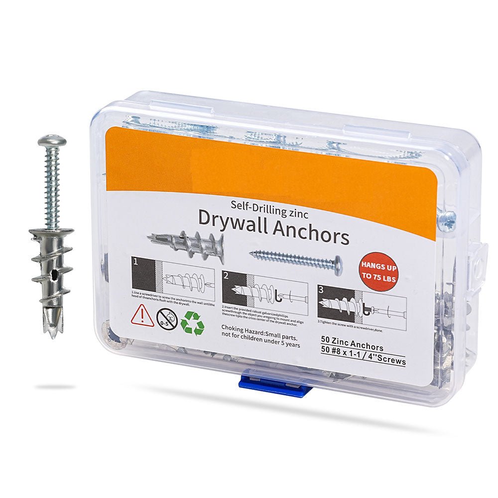8x1 - 1/4" serewsZinc Self - Drilling Drywall Anchors with Screws Set Heavy Duty Metal Wall Anchors - HomeDIYer