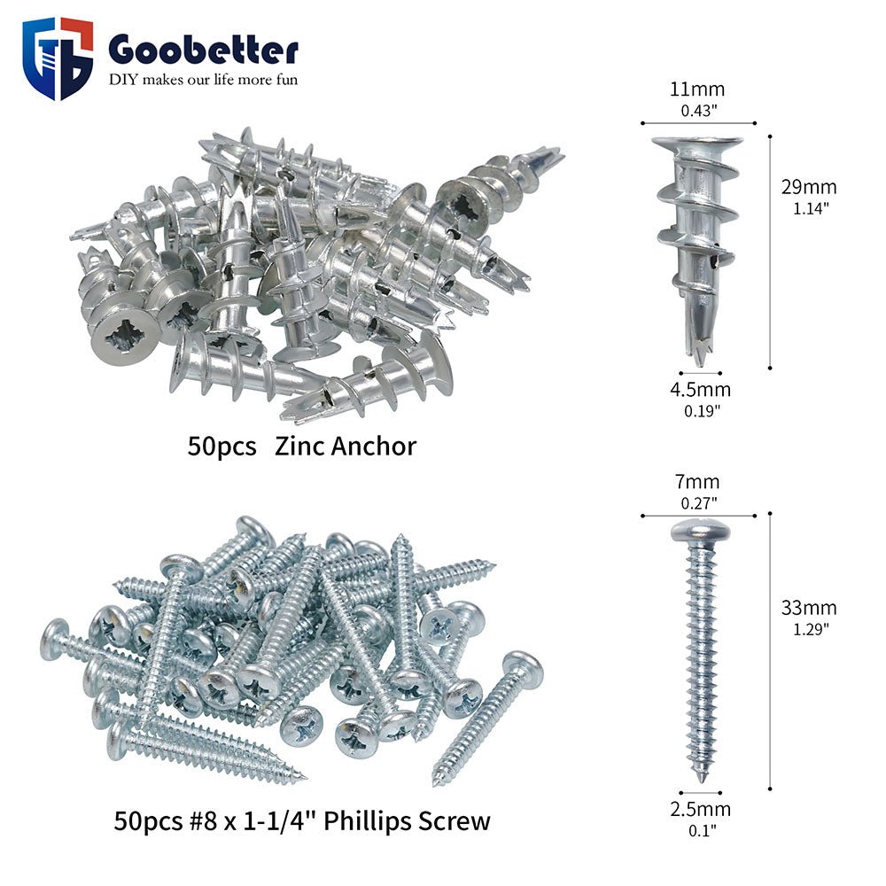 8x1 - 1/4" serewsZinc Self - Drilling Drywall Anchors with Screws Set Heavy Duty Metal Wall Anchors - HomeDIYer