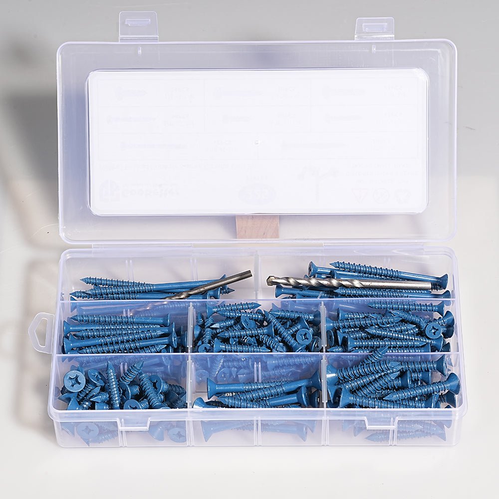 225Pcs Phillips Flat Head Concrete Masonry Screws 1/4″ 3/16″ Blue with Drill Bit - HomeDIYer