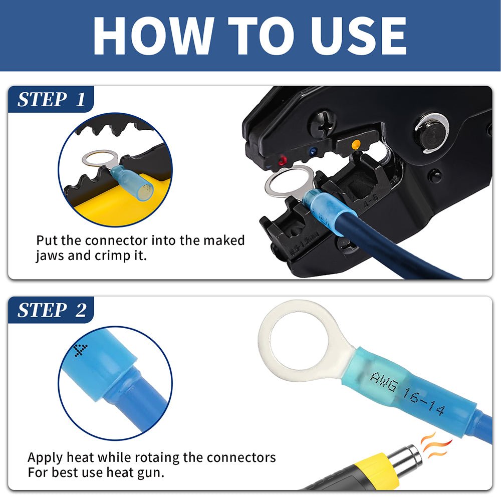 520PCS Marine Grade Heat Shrink Spade Connectors,16 - 14 22 - 16 12 - 10 Gauge Crimp Insulated+Crimping Tool+Self - Adjusting Wire Stripper (3 Colors) - HomeDIYer