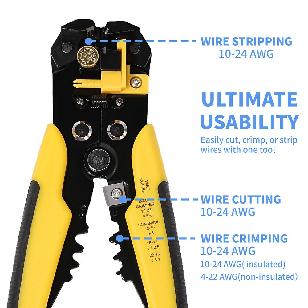 Wire Stripper and Crimping Tool,AWG 24 - 10 Automatic Stripper Tool with AWG 22 - 10 Ratchet Wire Crimper For Heat Shrink Connectors - HomeDIYer