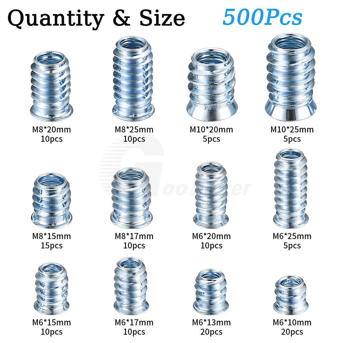 130x M6 - M10 Wood Insert Nuts Furniture Fixing Screws Hex Drive Metric Thread Set - HomeDIYer
