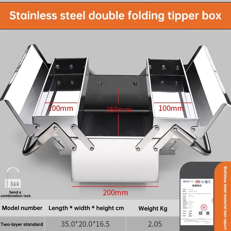 Stainless Steel Hardware Toolbox Extra Large Three - layer Folding Empty Storage Case Home Auto Repair Multifunctional Tools Box - HomeDIYer