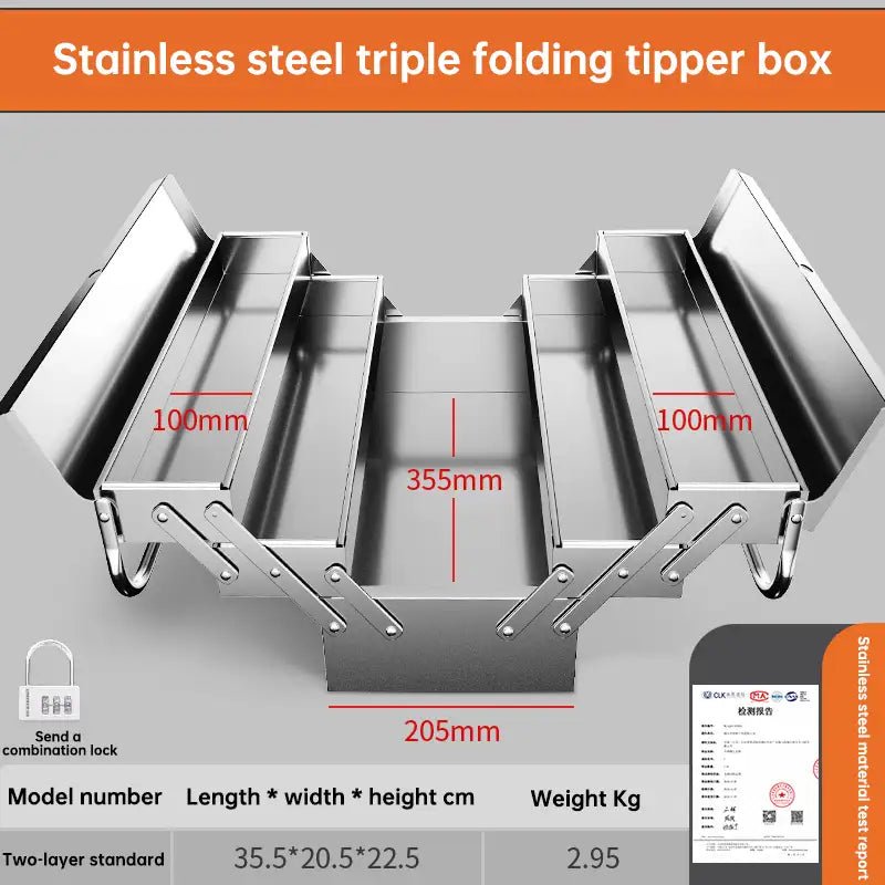 Stainless Steel Hardware Toolbox Extra Large Three - layer Folding Empty Storage Case Home Auto Repair Multifunctional Tools Box - HomeDIYer