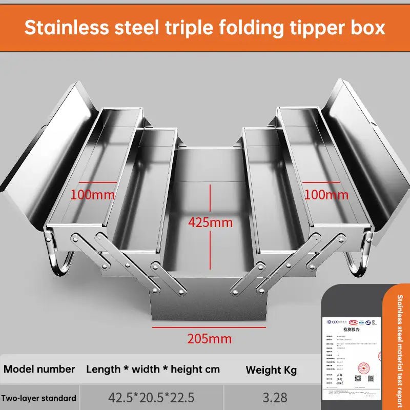 Stainless Steel Hardware Toolbox Extra Large Three - layer Folding Empty Storage Case Home Auto Repair Multifunctional Tools Box - HomeDIYer
