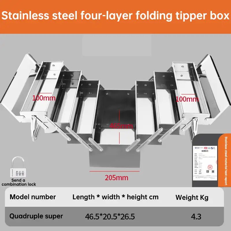Stainless Steel Hardware Toolbox Extra Large Three - layer Folding Empty Storage Case Home Auto Repair Multifunctional Tools Box - HomeDIYer