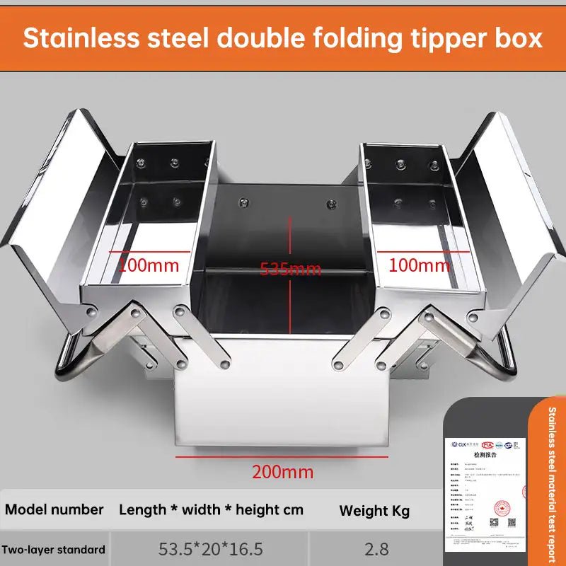 Stainless Steel Hardware Toolbox Extra Large Three - layer Folding Empty Storage Case Home Auto Repair Multifunctional Tools Box - HomeDIYer