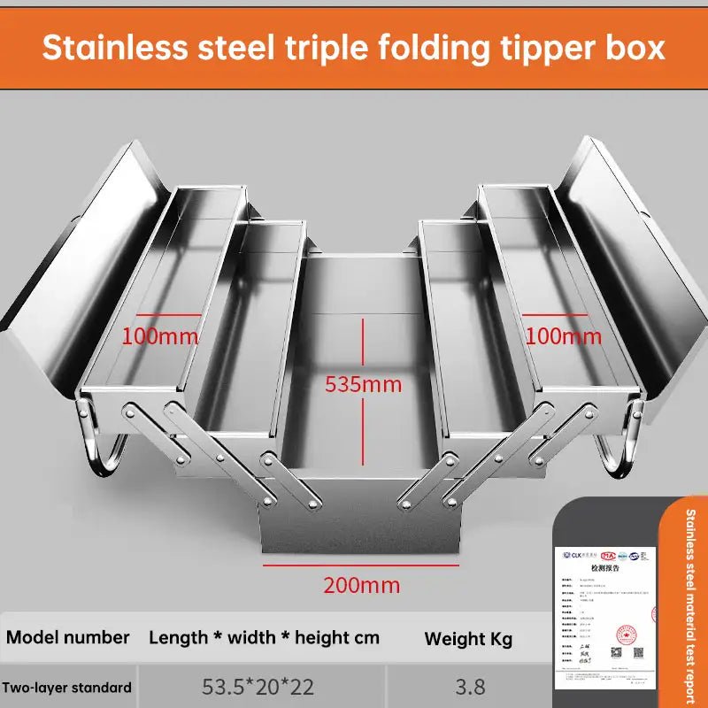 Stainless Steel Hardware Toolbox Extra Large Three - layer Folding Empty Storage Case Home Auto Repair Multifunctional Tools Box - HomeDIYer