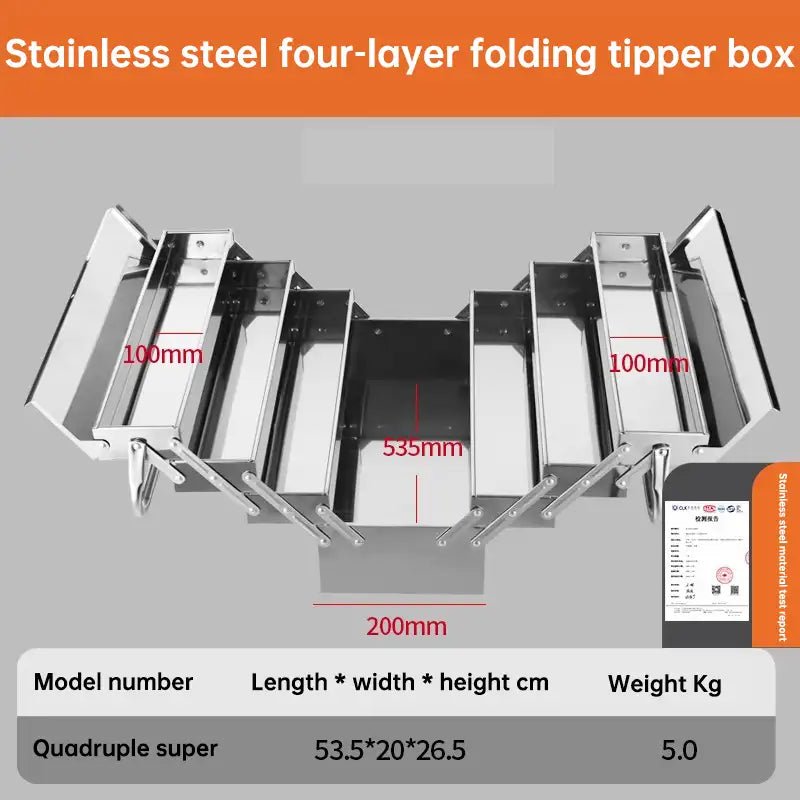 Stainless Steel Hardware Toolbox Extra Large Three - layer Folding Empty Storage Case Home Auto Repair Multifunctional Tools Box - HomeDIYer