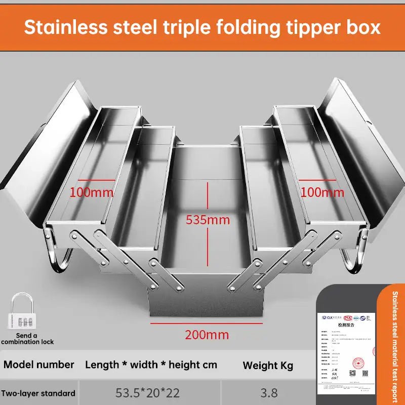 Stainless Steel Hardware Toolbox Extra Large Three - layer Folding Empty Storage Case Home Auto Repair Multifunctional Tools Box - HomeDIYer