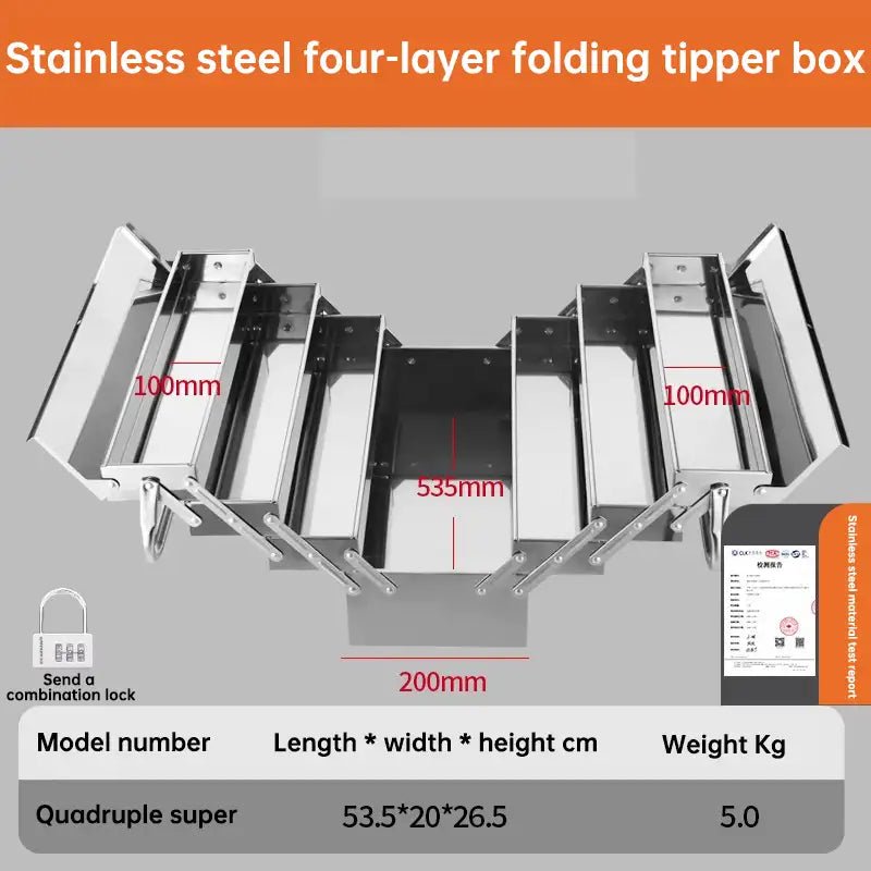 Stainless Steel Hardware Toolbox Extra Large Three - layer Folding Empty Storage Case Home Auto Repair Multifunctional Tools Box - HomeDIYer