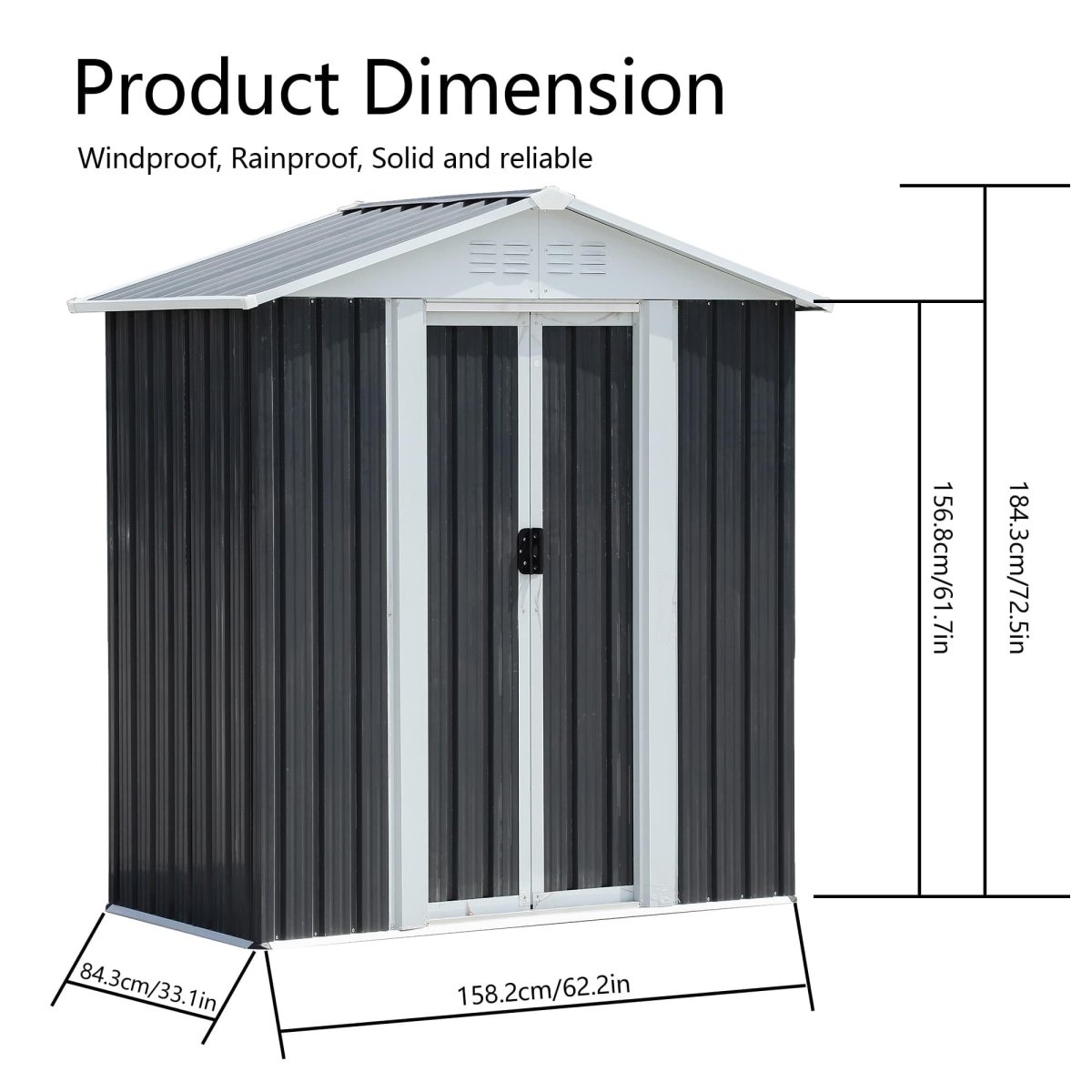 5x3FT Outdoor Storage Shed | Apex Roof Metal Garden Shed | Foundationless - HomeDIYer