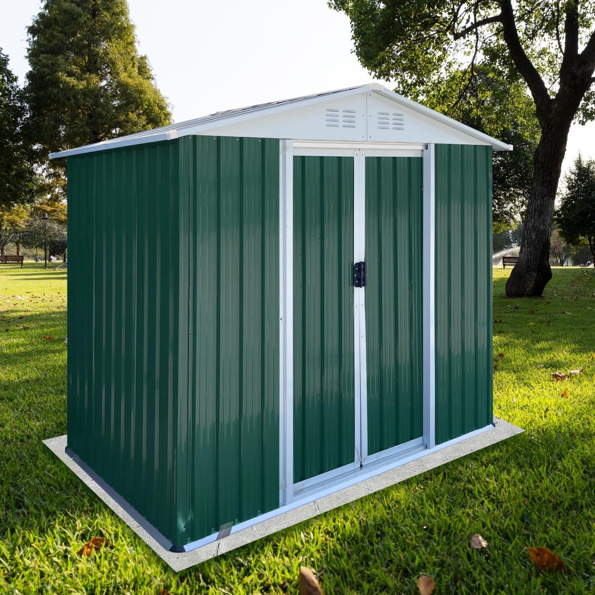 6x4FT Outdoor Storage Shed | Green Aluminum Alloy Garden Shed - HomeDIYer