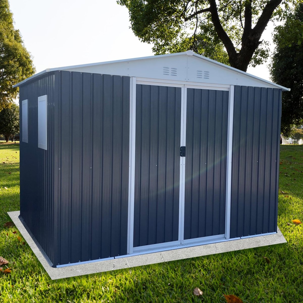 10x8FT Outdoor Storage Shed with Windows | Metal Garden Shed with Lockable Door - HomeDIYer