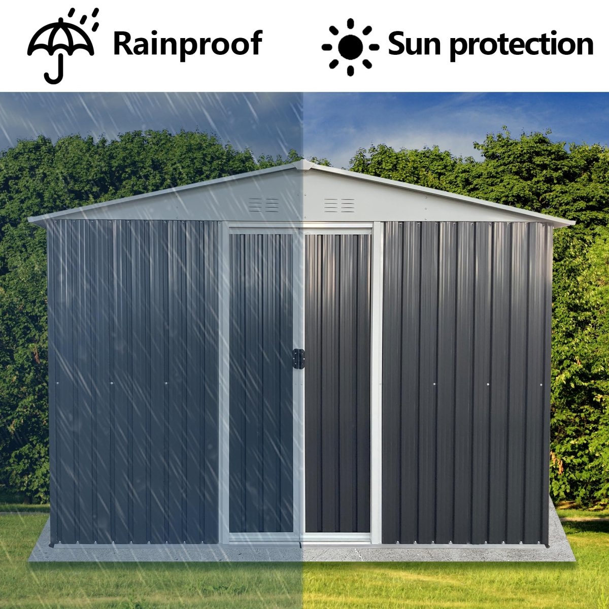 10x8FT Outdoor Storage Shed with Windows | Metal Garden Shed with Lockable Door - HomeDIYer