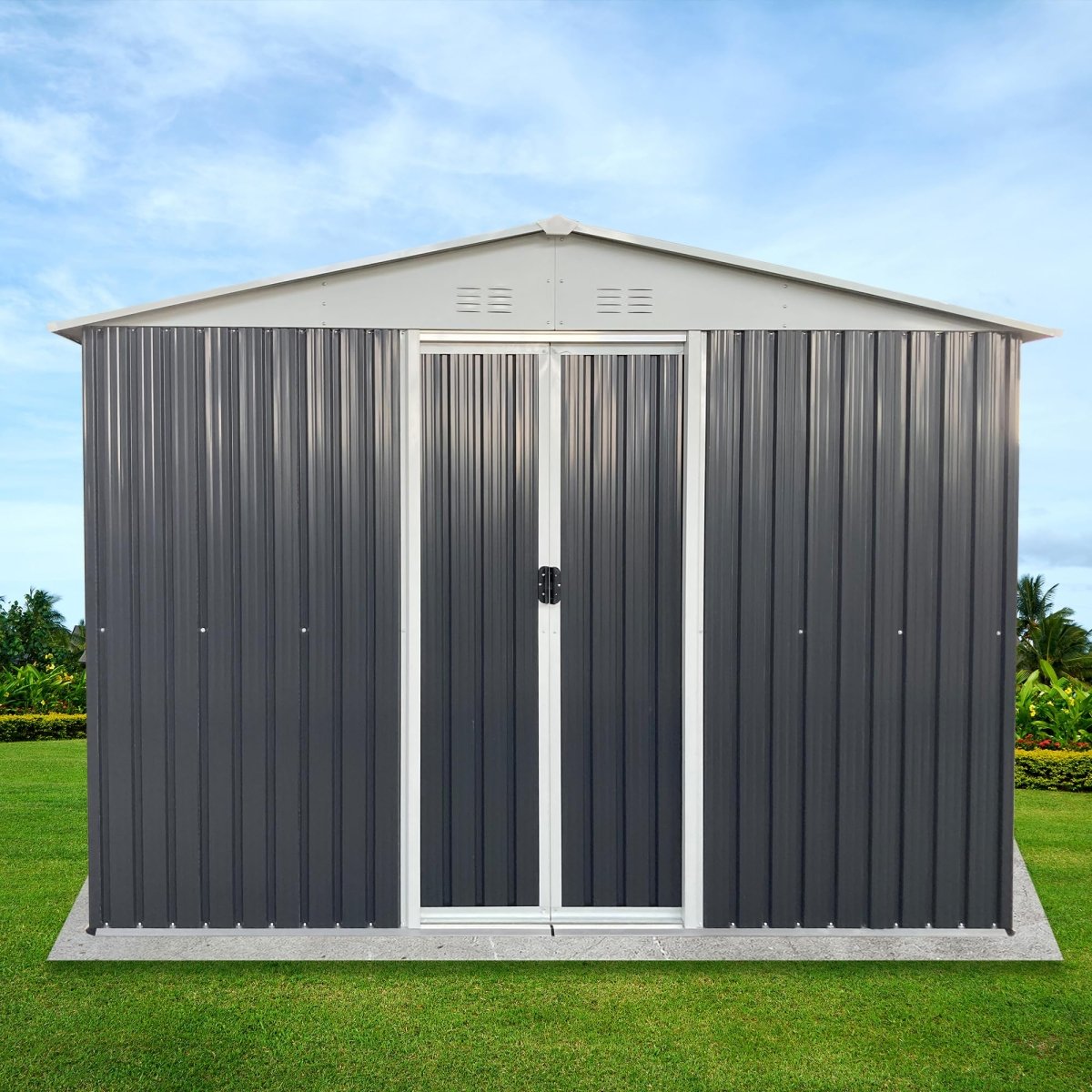 10x8FT Outdoor Storage Shed with Windows | Metal Garden Shed with Lockable Door - HomeDIYer
