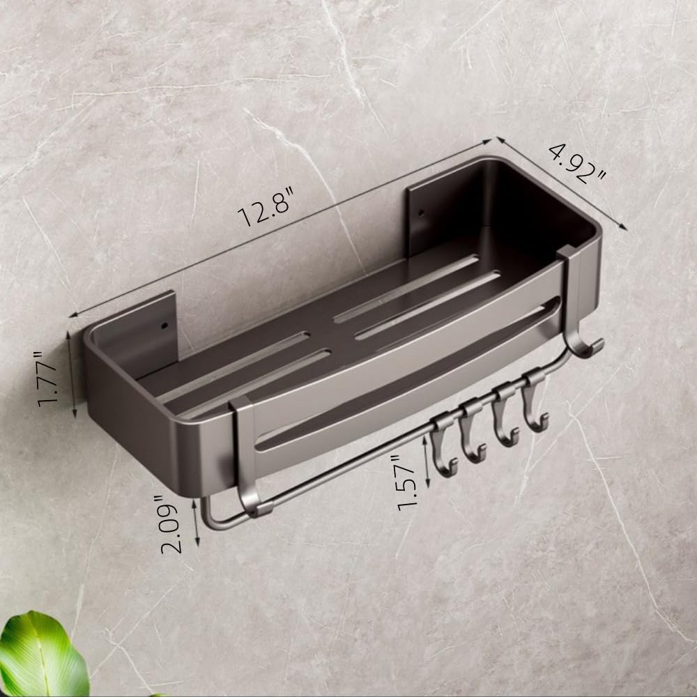 Shower Shelf - 2 Tier Rustproof Bonded Shower Caddy - Wall - Mounted Shower Holder - 8 Hooks,Towel Bars - Shower Accessories Bathroom Organiser - No Drilling Required for Installation - HomeDIYer