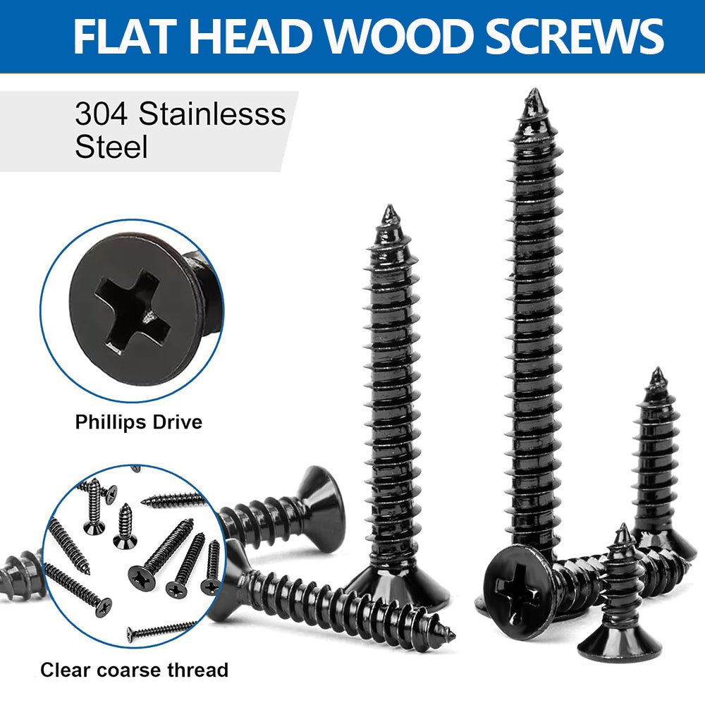 630Pcs Black Phillips Flat Head Sheet Metal Screws Self Tapping Wood Screws Set - HomeDIYer
