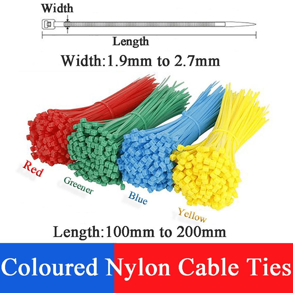 Coloured Cable Ties Nylon Zip Self locking Tie Length 100mm - 200mm - Best Quality - HomeDIYer
