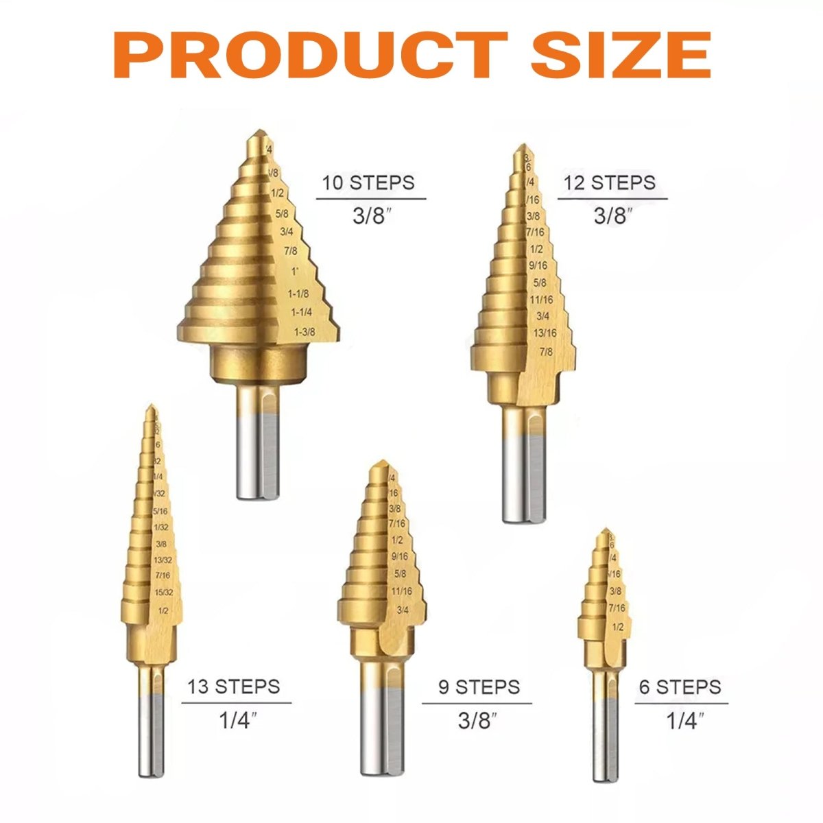 HSS 6PCS Titanium Step Drill Bit Set With Automatic Center Punch for Metal/Wood - HomeDIYer