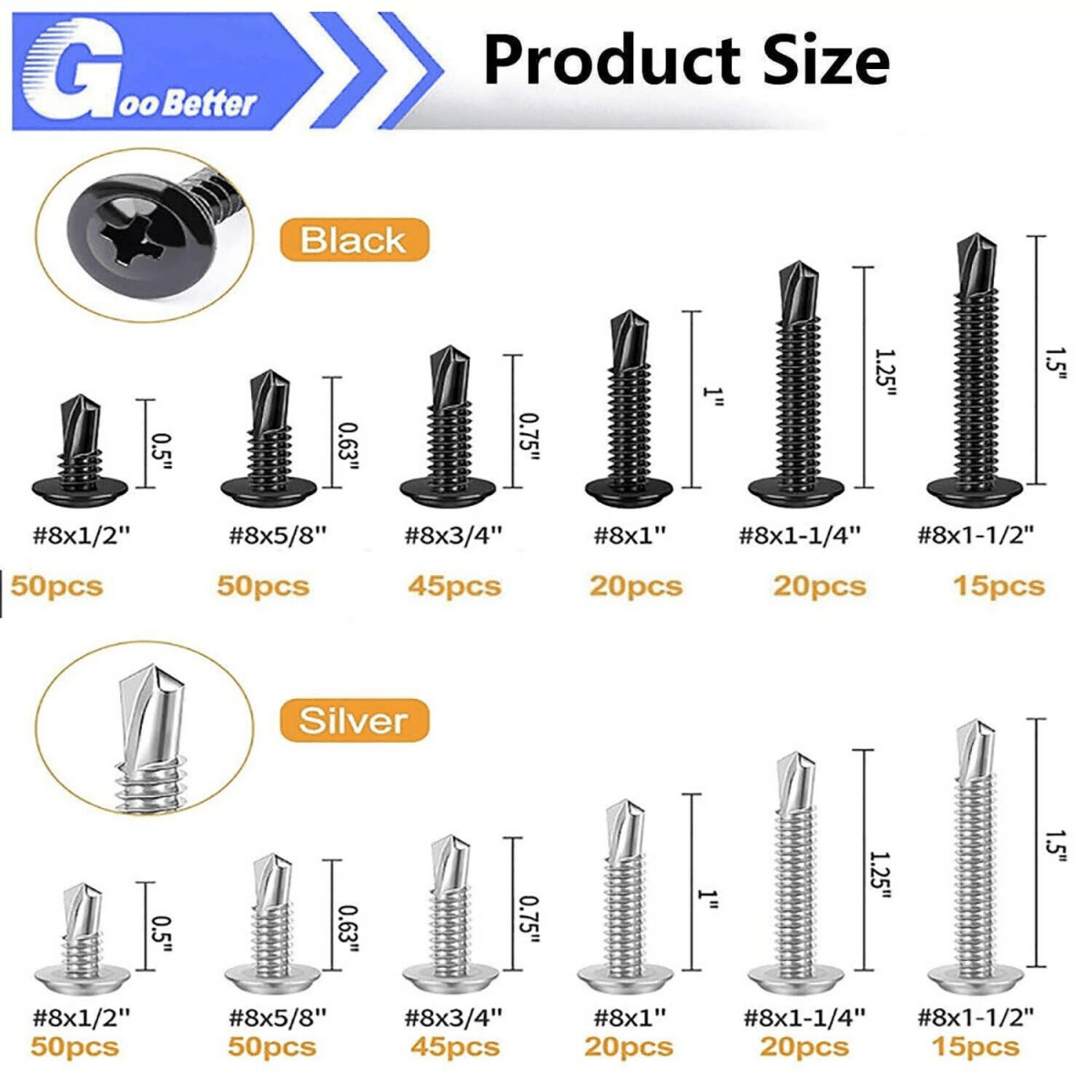 400Pcs 8 Phillips Wafer Head Self Tapping/Drilling Screws Kit 410 Stainless Steel - HomeDIYer