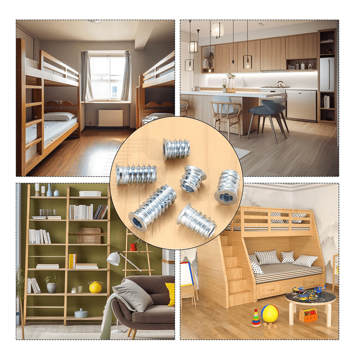 130x M6 - M10 Wood Insert Nuts Furniture Fixing Screws Hex Drive Metric Thread Set - HomeDIYer